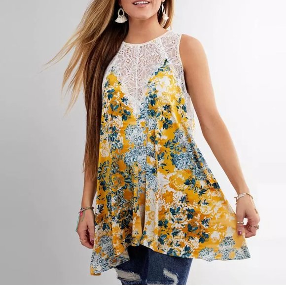 Buckle Tops - Gimmicks Floral Tunic Tank Top - Mustard Multi | Buckle > S